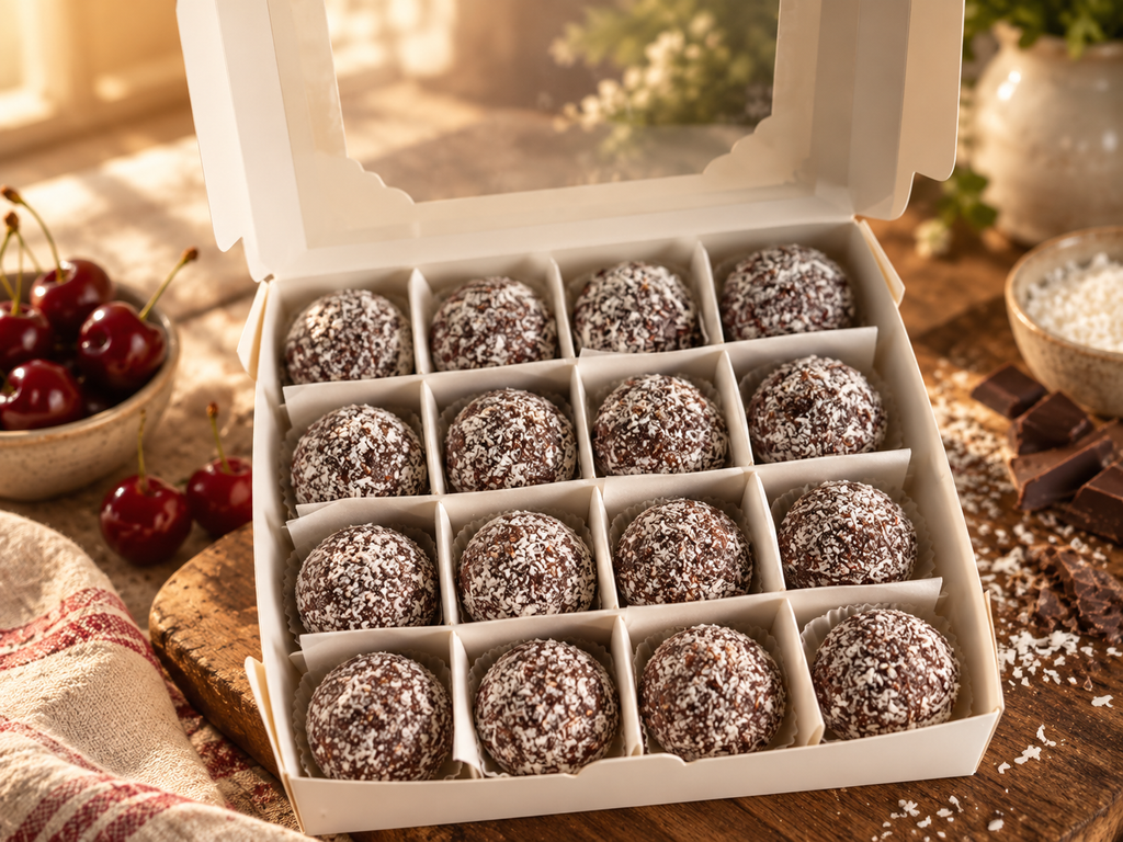 Homemade Cherry Coconut Balls – Box of 16